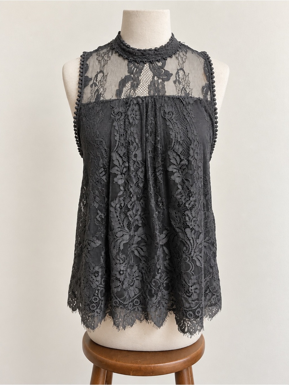 Sleeveless Black Lace High-Neck Women's Top